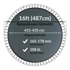 Batuudi hüppematt Active24 16ft, 487cm, 16-108/178 цена и информация | Батуты | kaup24.ee