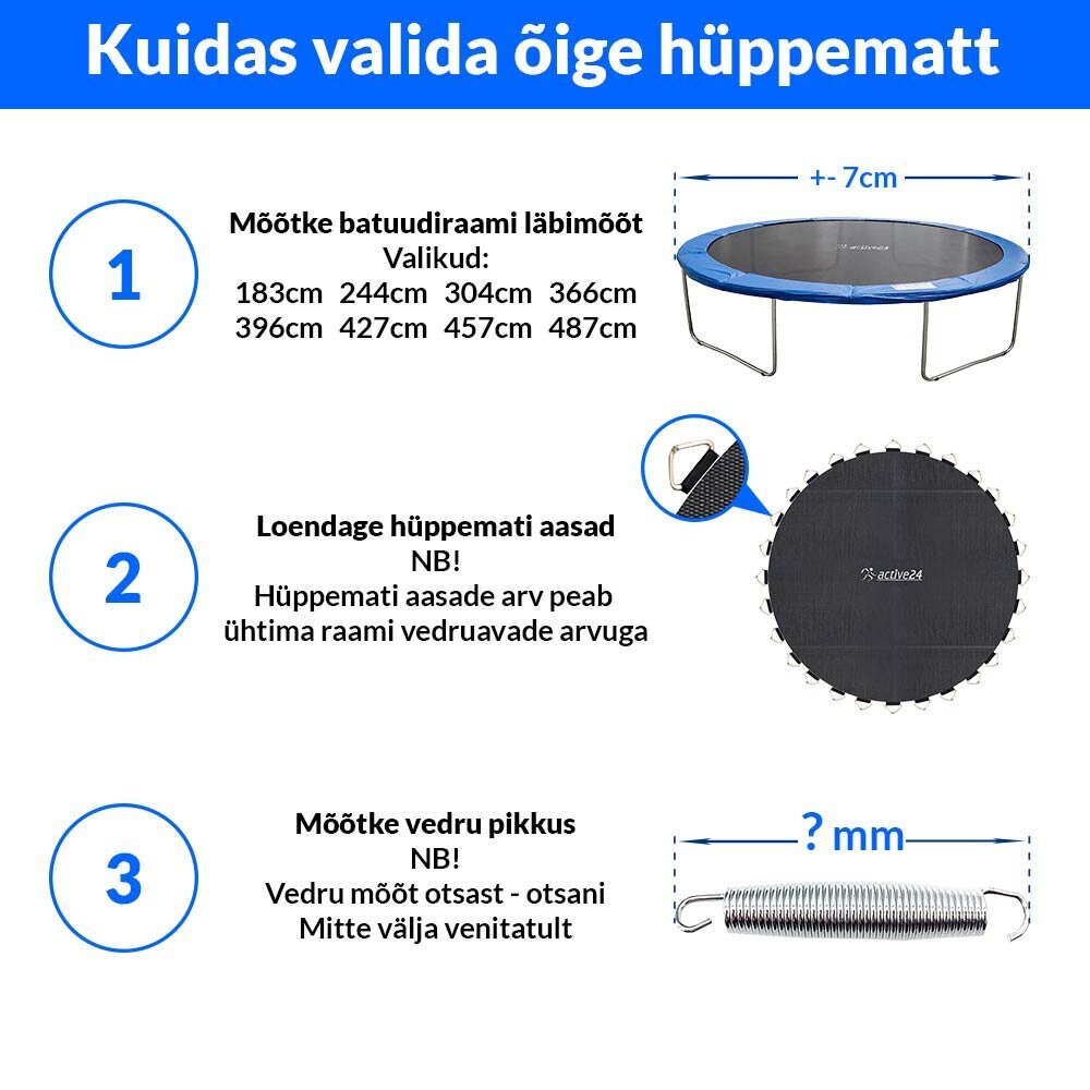 Batuudi hüppematt Active24 12ft, 366cm, 12-72/230 цена и информация | Batuudid ja batuudi varuosad | kaup24.ee