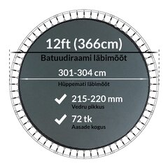 Batuudi hüppematt Active24 12ft, 366cm, 12-72/215 цена и информация | Батуты | kaup24.ee