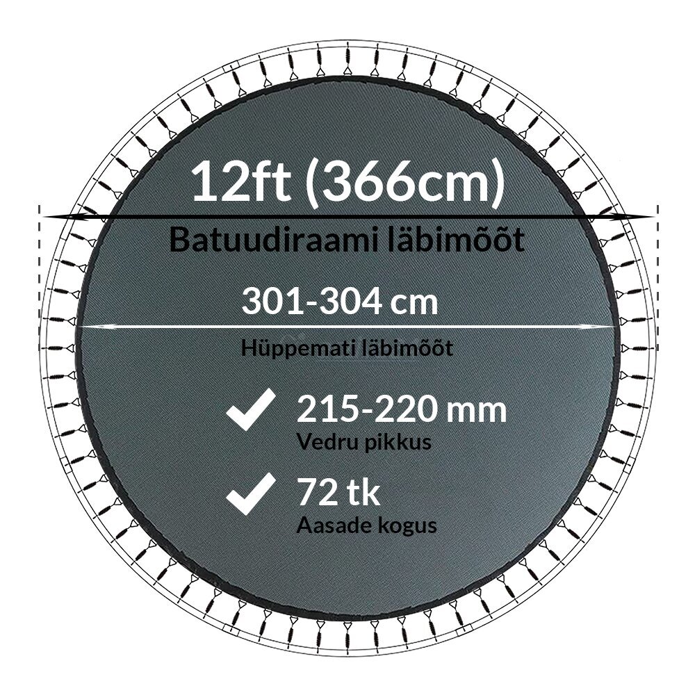 Batuudi hüppematt Active24 12ft, 366cm, 12-72/215 цена и информация | Batuudid ja batuudi varuosad | kaup24.ee