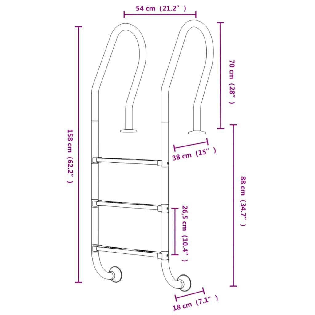 Basseini redel vidaXL, 54x38x158cm hind ja info | Basseinitehnika | kaup24.ee