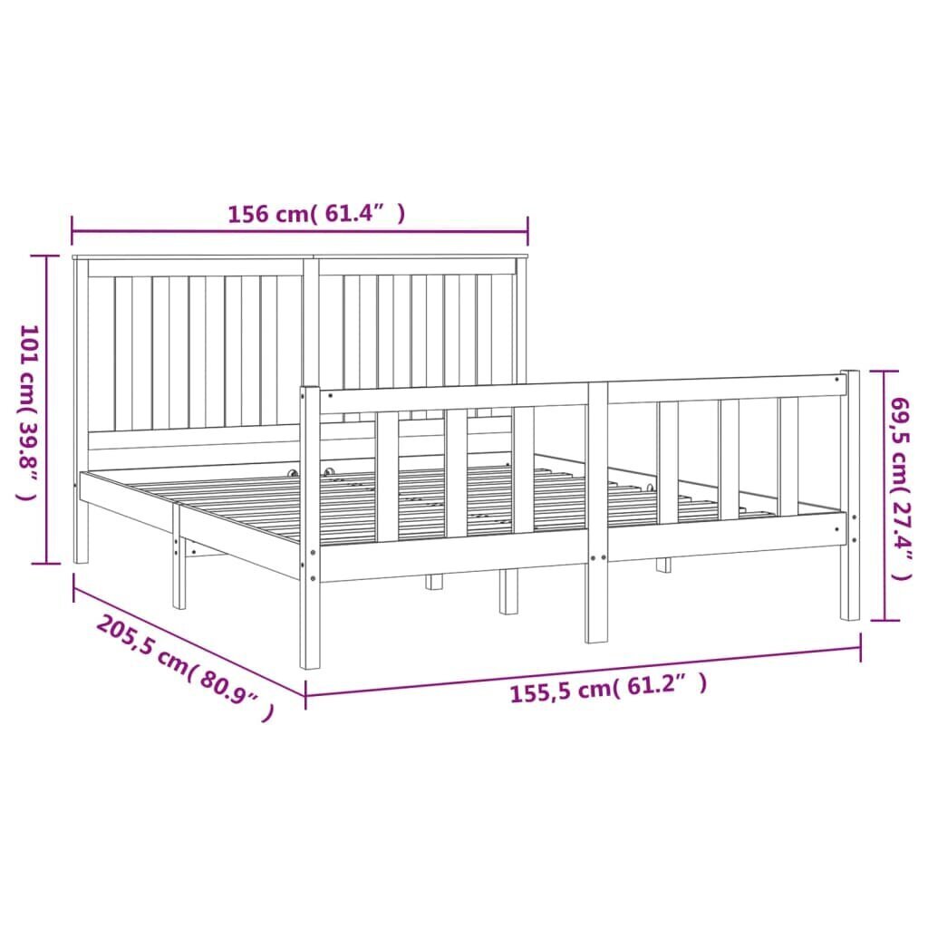 vidaXL voodiraam peatsiga, valge, 150 x 200 cm, männipuit hind ja info | Voodid | kaup24.ee