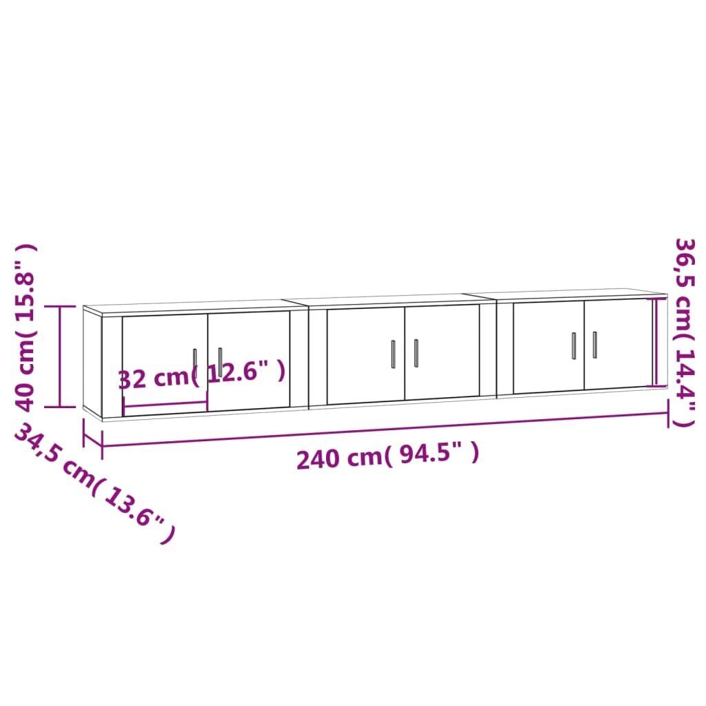 vidaXL seina telerikapid 3 tk, suitsutatud tamm, 80x34,5x40 cm hind ja info | TV alused | kaup24.ee