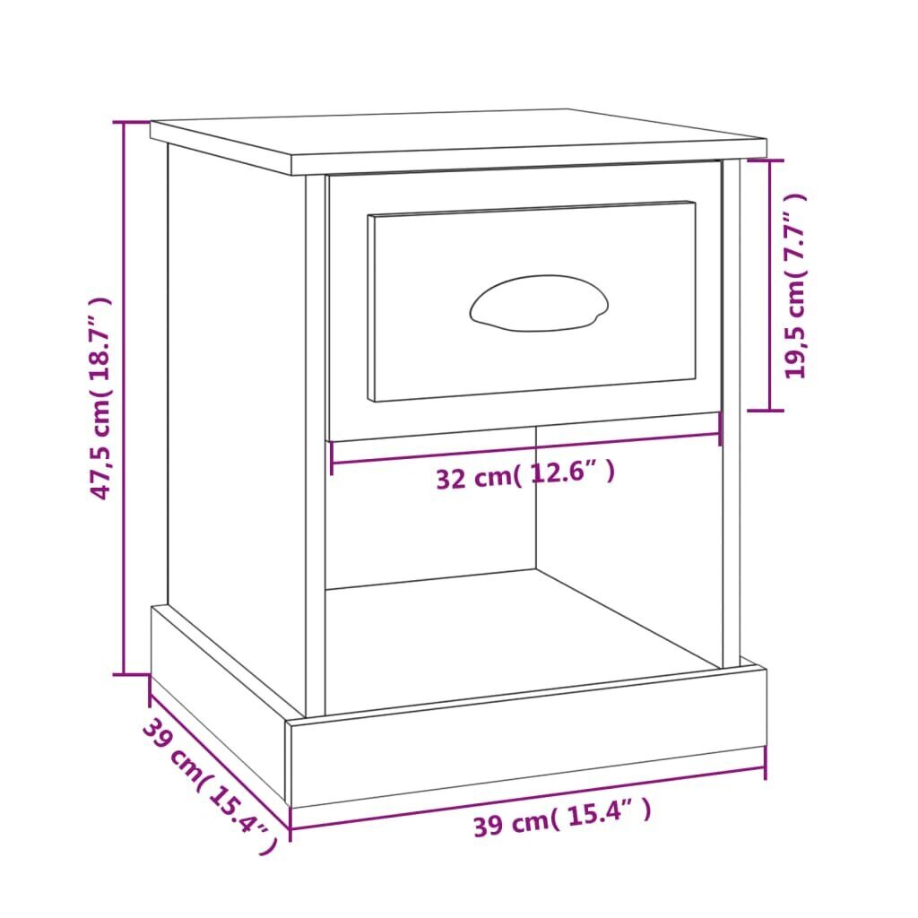 vidaXL öökapp, suitsutatud tamm, 39x39x47,5 cm, tehispuit hind ja info | Öökapid | kaup24.ee