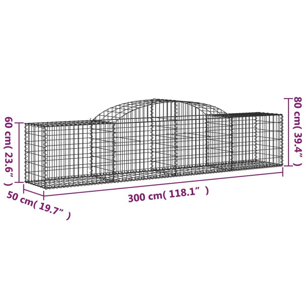 vidaXL kaarekujuline gabioonkorv, 300x50x60/80 cm, tsingitud raud hind ja info | Aiad ja tarvikud | kaup24.ee