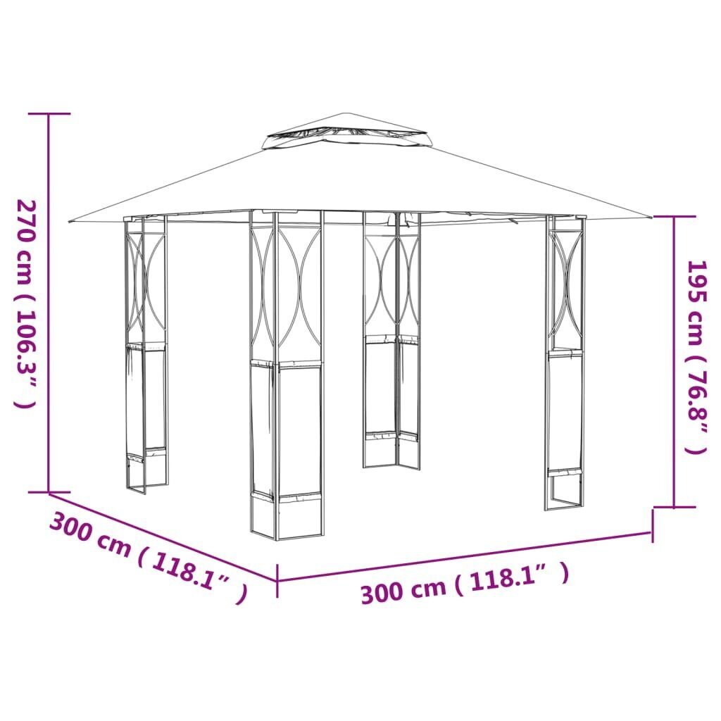 vidaXL paviljon, antratsiithall, 300 x 300 x 270 cm, teras цена и информация | Varikatused ja aiapaviljonid | kaup24.ee