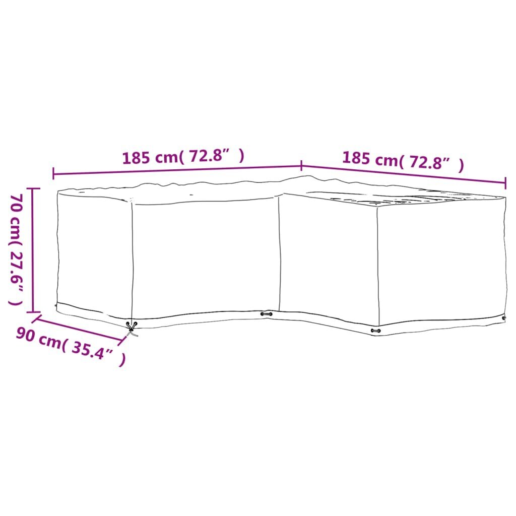 vidaXL L-kujulised aiamööblikatted, 12 aasaga, 185 x 185 x 70 cm hind ja info | Toolipadjad ja -katted | kaup24.ee