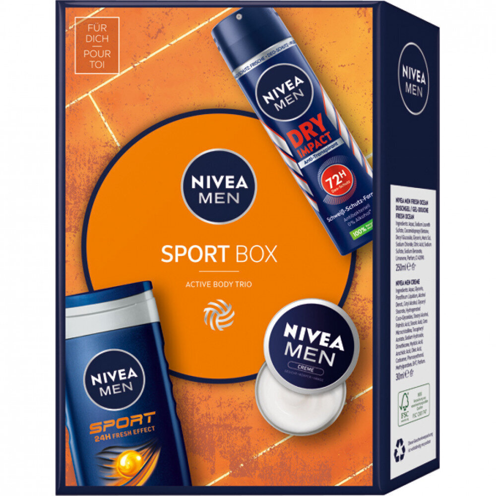 Nivea Men kosmeetikakomplekt 3:1: dušigeel, 250 ml, kuivdeodorant, 150 ml, kehakreem, 30 ml. цена и информация | Dušigeelid, õlid | kaup24.ee