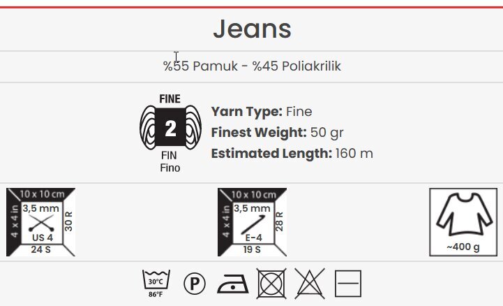 Kudumislõng YarnArt Jeans 50g, värv 23 hind ja info | Kudumistarvikud | kaup24.ee