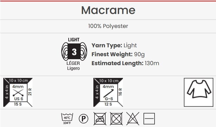 Kudumislõng YarnArt Macrame 90g, värvus 156 hind ja info | Kudumistarvikud | kaup24.ee
