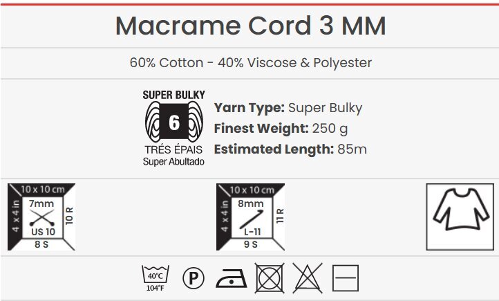 Kudumislõng YarnArt Macrame Cord 3 MM 250g, värvus 760 hind ja info | Kudumistarvikud | kaup24.ee