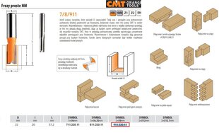 CMT sõrmfrees lühike KM D=22 I=20 L=57,2 S=8 hind ja info | Käsitööriistad | kaup24.ee