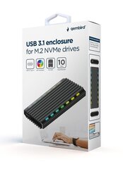 Gembird EE2280-U3C-03 USB 3.1 korpus M.2 NVMe draividele, RGB, alumiinium hind ja info | Väliste kõvaketaste ümbrised | kaup24.ee