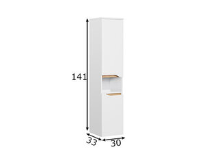 Высокий шкаф в ванную 857 белый глянцевый / дуб цена и информация | Шкафчики для ванной | kaup24.ee