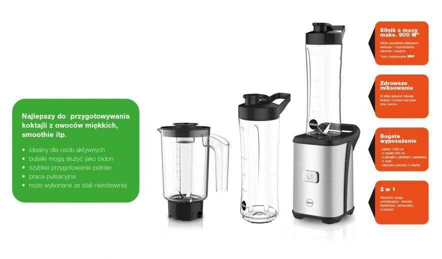 ELDOM Standblender, JAAR personaalne blender, 2 ühes, 2 x 600 ml pudelit, 350 W hind ja info | Blenderid | kaup24.ee