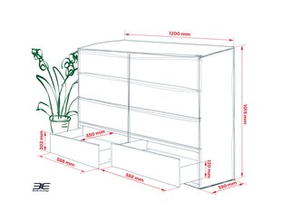 Kummut 3xEliving DEMI 8 sahtliga 120 cm, Värvus: Must/Wotani tamm hind ja info | Kummutid | kaup24.ee