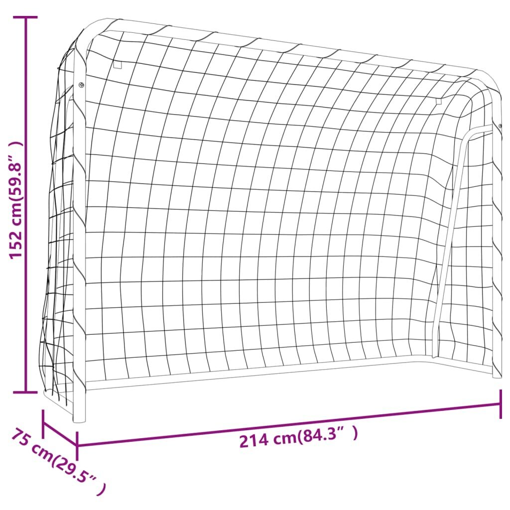 vidaXL jalgpallivärav võrguga, valge, 214x75x152 cm, teras/polüester hind ja info | Jalgpalliväravad ja -võrgud | kaup24.ee