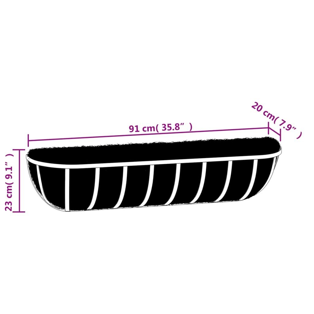 vidaXL seina taimekastid 2 tk, kookosvoodriga, must, 91x20x23 cm teras hind ja info | Lillekastid | kaup24.ee