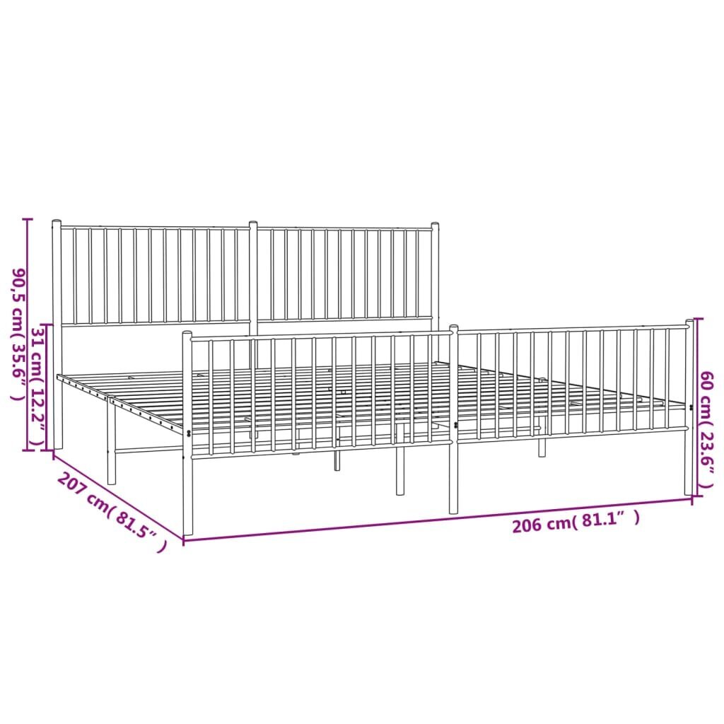 vidaXL metallist voodiraam peatsi ja jalutsiga, must, 200x200 cm hind ja info | Voodid | kaup24.ee