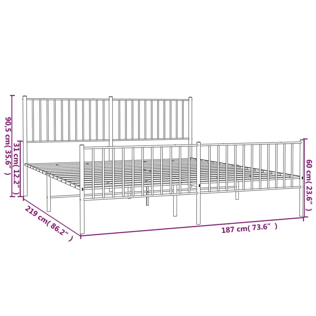 vidaXL metallist voodiraam peatsi ja jalutsiga, must, 183x213 cm hind ja info | Voodid | kaup24.ee