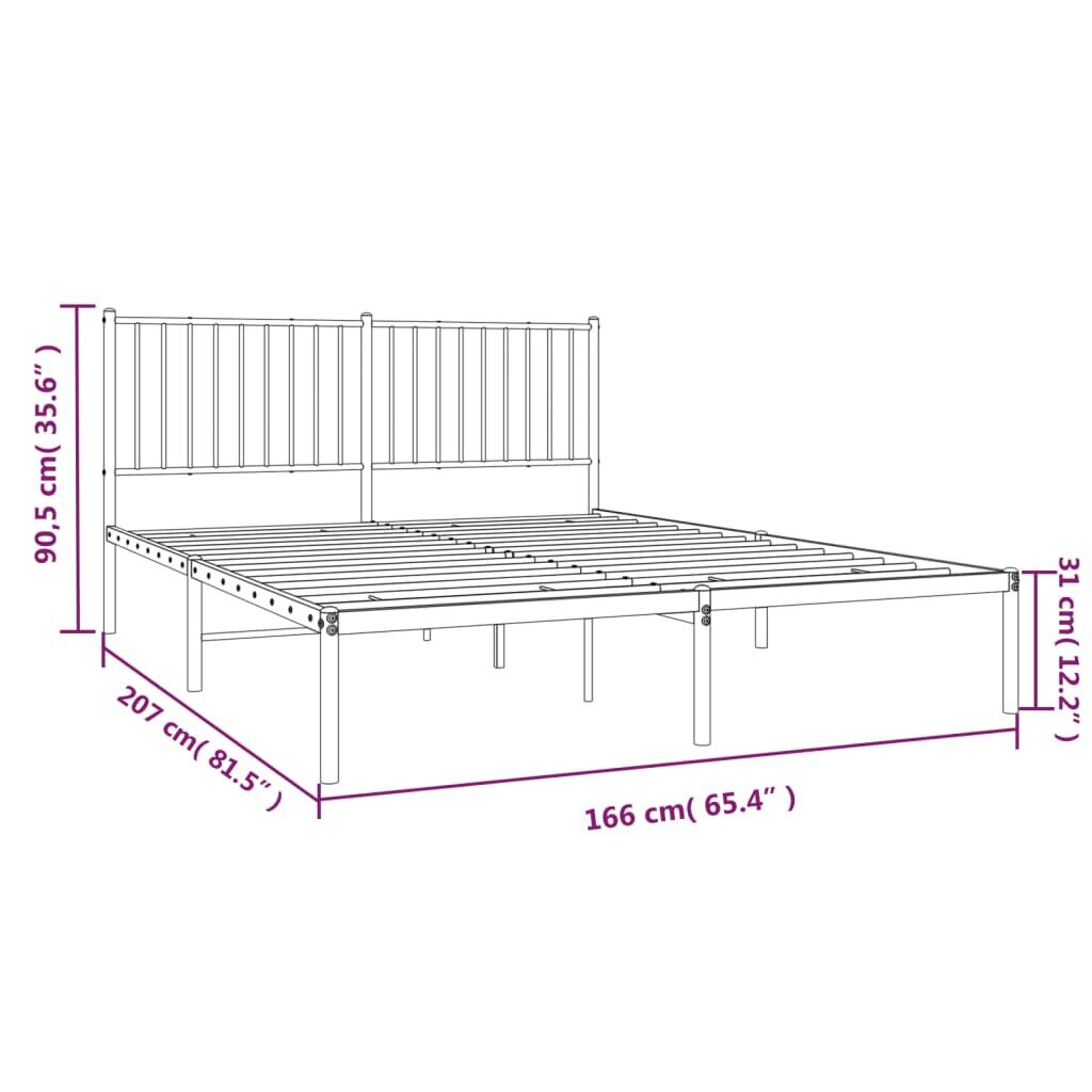 vidaXL metallist voodiraam peatsiga, valge, 160x200 cm hind ja info | Voodid | kaup24.ee