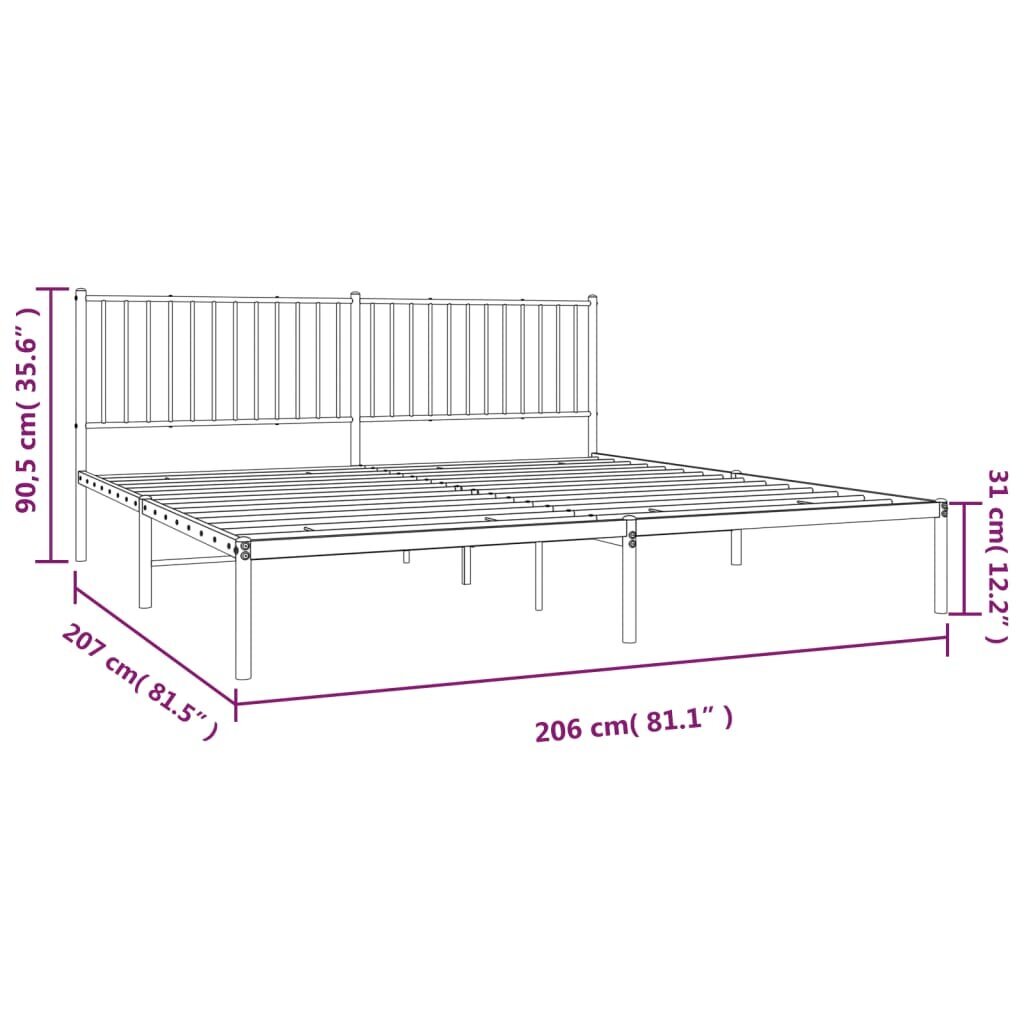 vidaXL metallist voodiraam peatsiga, valge, 200x200 cm hind ja info | Voodid | kaup24.ee