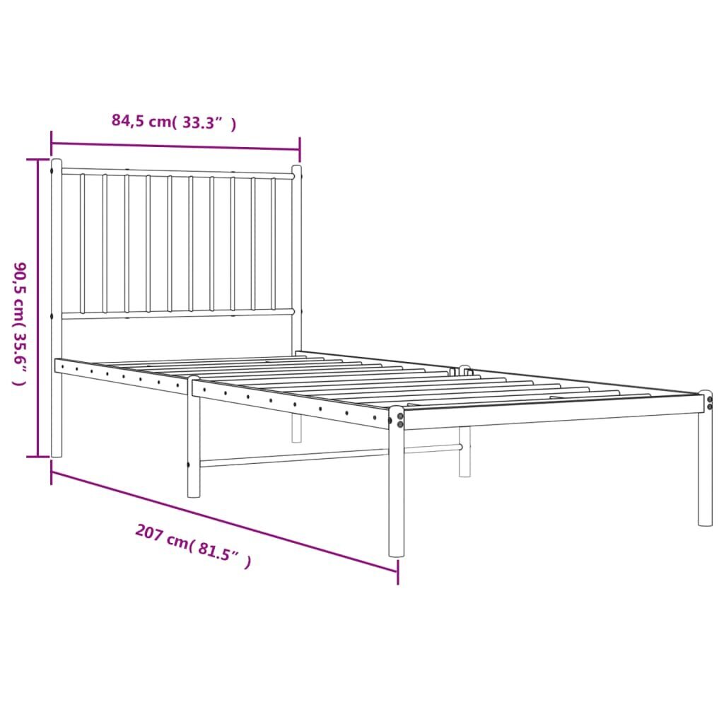 vidaXL metallist voodiraam peatsiga, valge, 80x200 cm hind ja info | Voodid | kaup24.ee