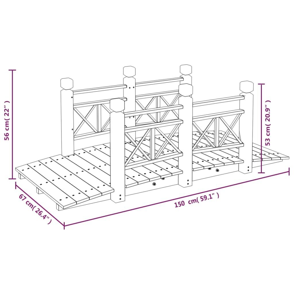 vidaXL aiasild käsipuuga, 150 x 67 x 56 cm, kuusk hind ja info | Dekoratsioonid | kaup24.ee