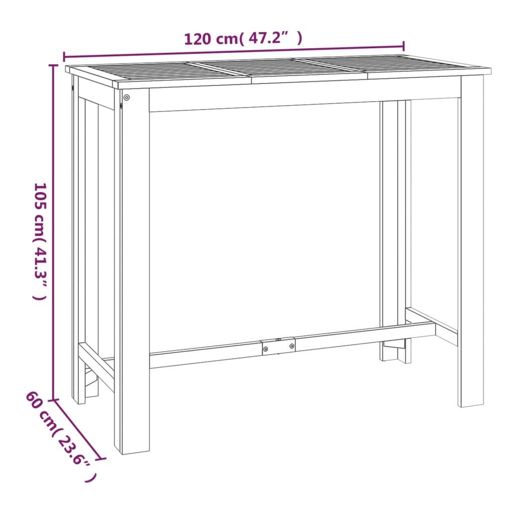 vidaXL aialaud, 120 x 60 x 105 cm, akaatsiapuit hind ja info | Aialauad | kaup24.ee