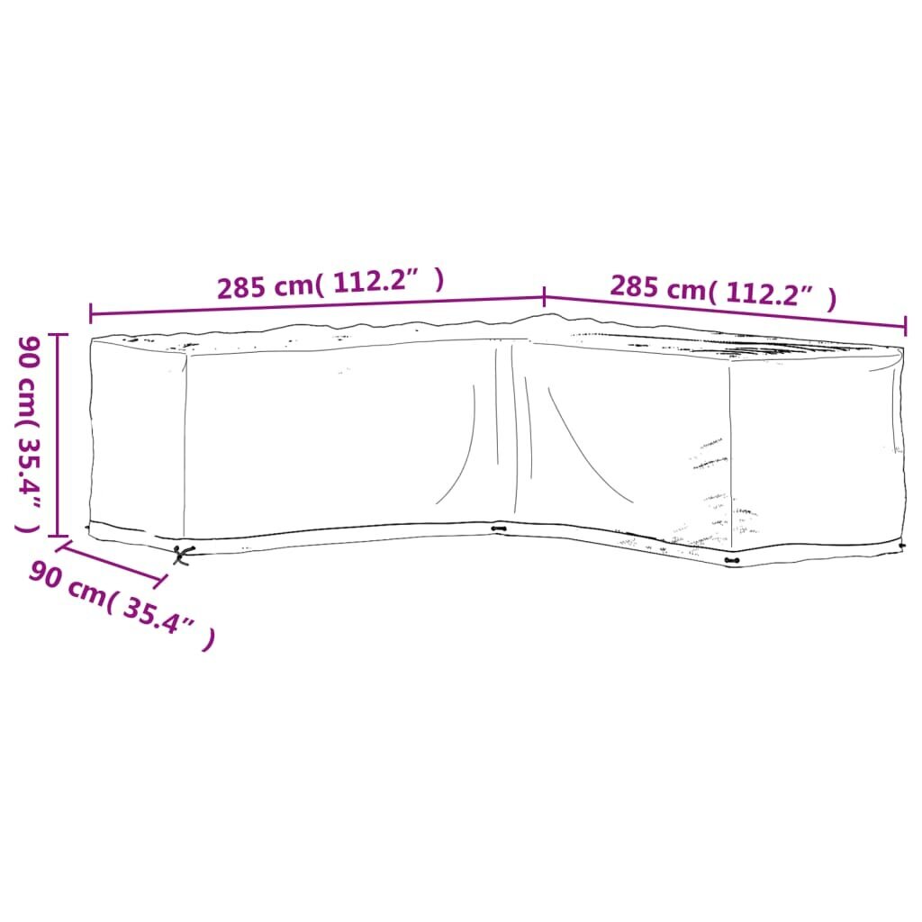 vidaXL L-kujulised aiamööblikatted 2 tk, 16 aasaga, 285x285x90 cm hind ja info | Toolipadjad ja -katted | kaup24.ee