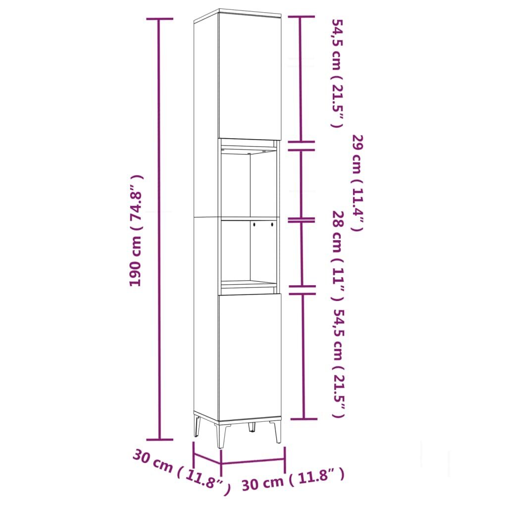 vidaXL 3-osaline vannitoakappide komplekt, hall Sonoma tamm, tehispuit цена и информация | Vannitoa komplektid | kaup24.ee