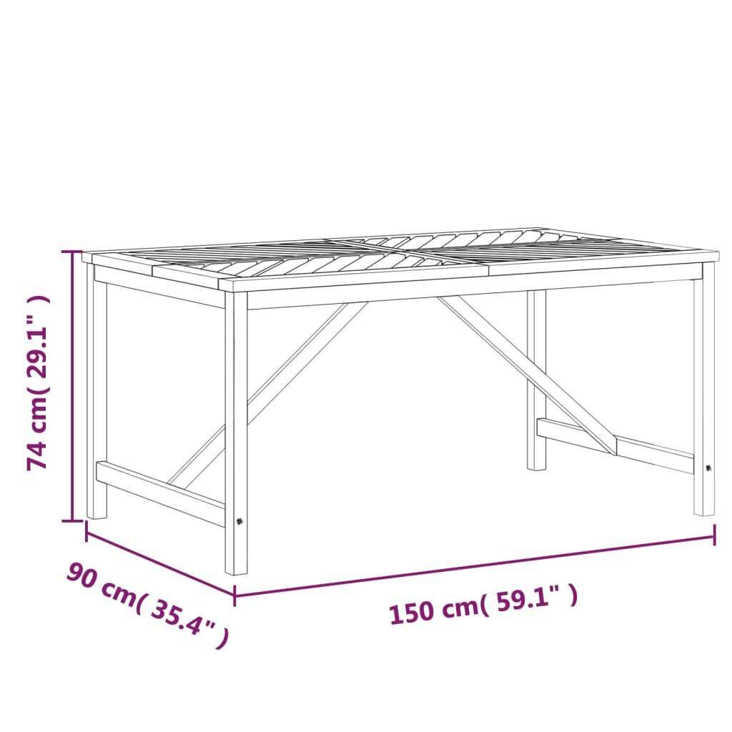 vidaXL aialaud, 150 x 90 x 74 cm, akaatsiapuit hind ja info | Aialauad | kaup24.ee