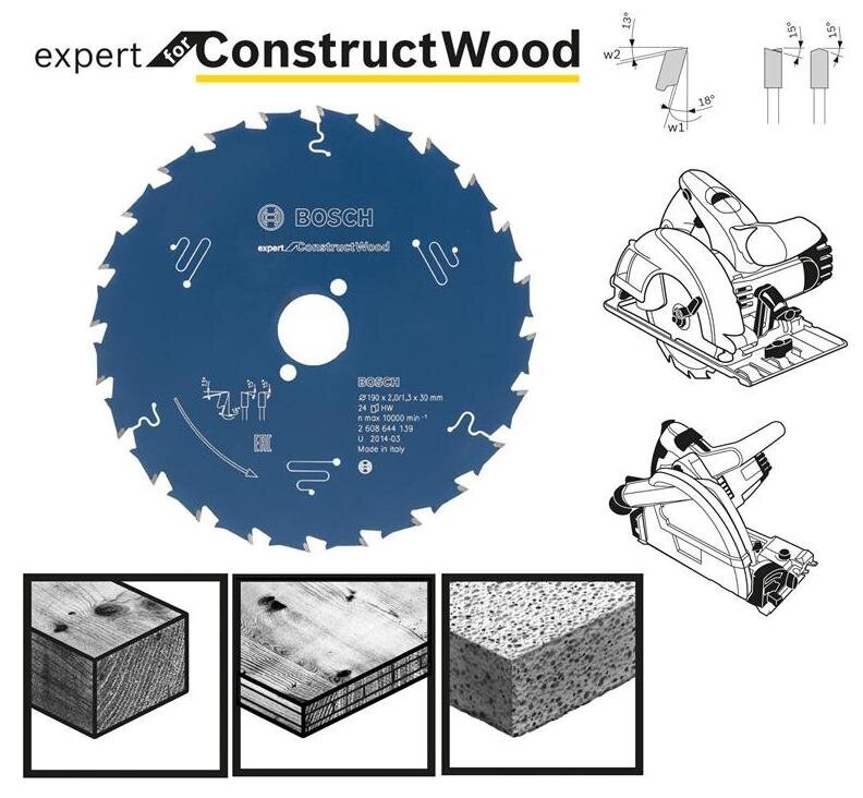 Lõikeketas Bosch Expert for Construct Wood, 210 mm цена и информация | Elektrilised saed, mootorsaed ja tarvikud | kaup24.ee