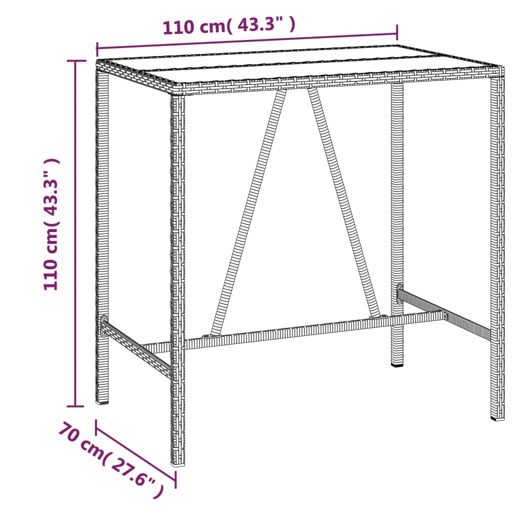 vidaXL aialaud klaasplaadiga, must, 110 x 70 x 110 cm, polürotang hind ja info | Aialauad | kaup24.ee