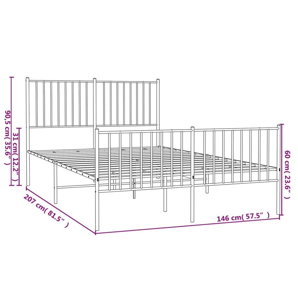 vidaXL metallist voodiraam peatsi ja jalutsiga, valge, 140 x 200 cm цена и информация | Voodid | kaup24.ee