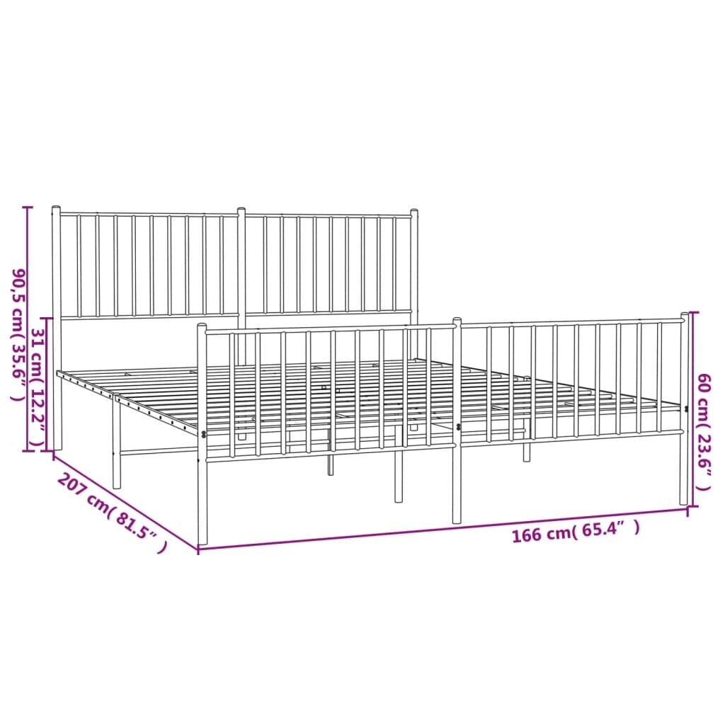 vidaXL metallist voodiraam peatsi ja jalutsiga, valge, 160 x 200 cm hind ja info | Voodid | kaup24.ee