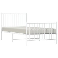 vidaXL metallist voodiraam peatsi ja jalutsiga, valge, 90 x 190 cm цена и информация | Кровати | kaup24.ee