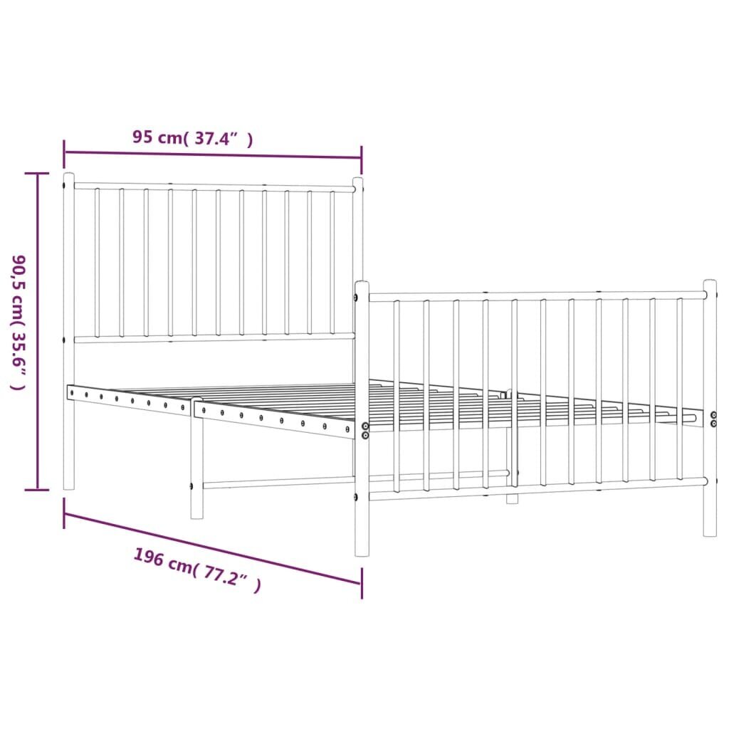 vidaXL metallist voodiraam peatsi ja jalutsiga, valge, 90 x 190 cm цена и информация | Voodid | kaup24.ee