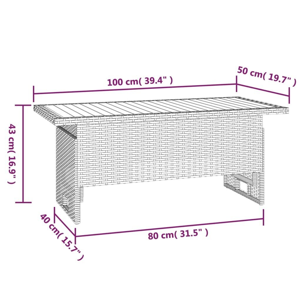 vidaXL aialaud, must, 100x50x43/63 cm, akaatsiapuit ja polürotang hind ja info | Aialauad | kaup24.ee