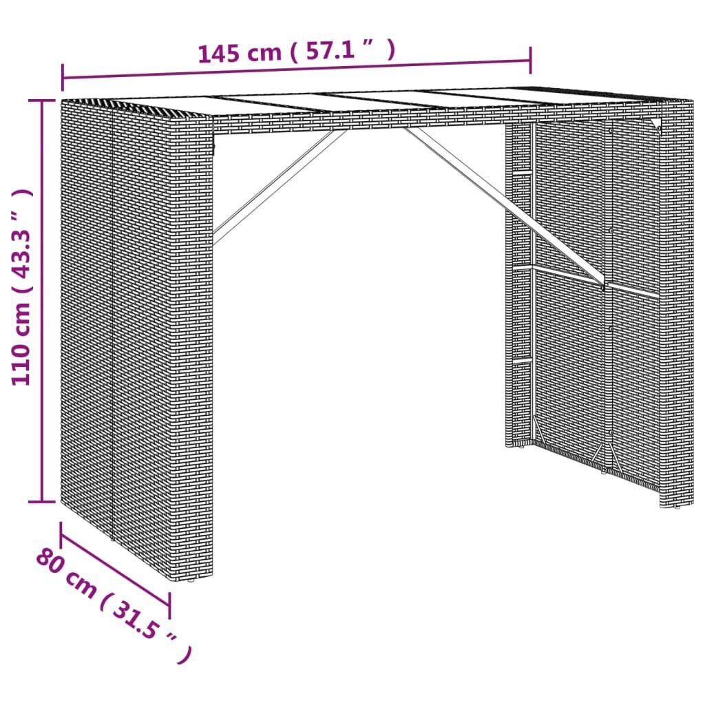 vidaXL aialaud klaasplaadiga, must, 145x80x110 cm, polürotang цена и информация | Aialauad | kaup24.ee