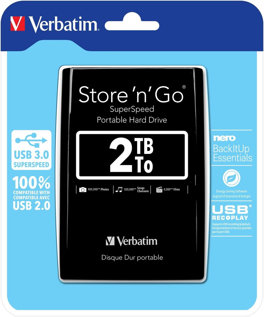 Verbatim Store 'n' Go 2,5' 2 TB, USB 3.0 hind ja info | Välised kõvakettad (SSD, HDD) | kaup24.ee