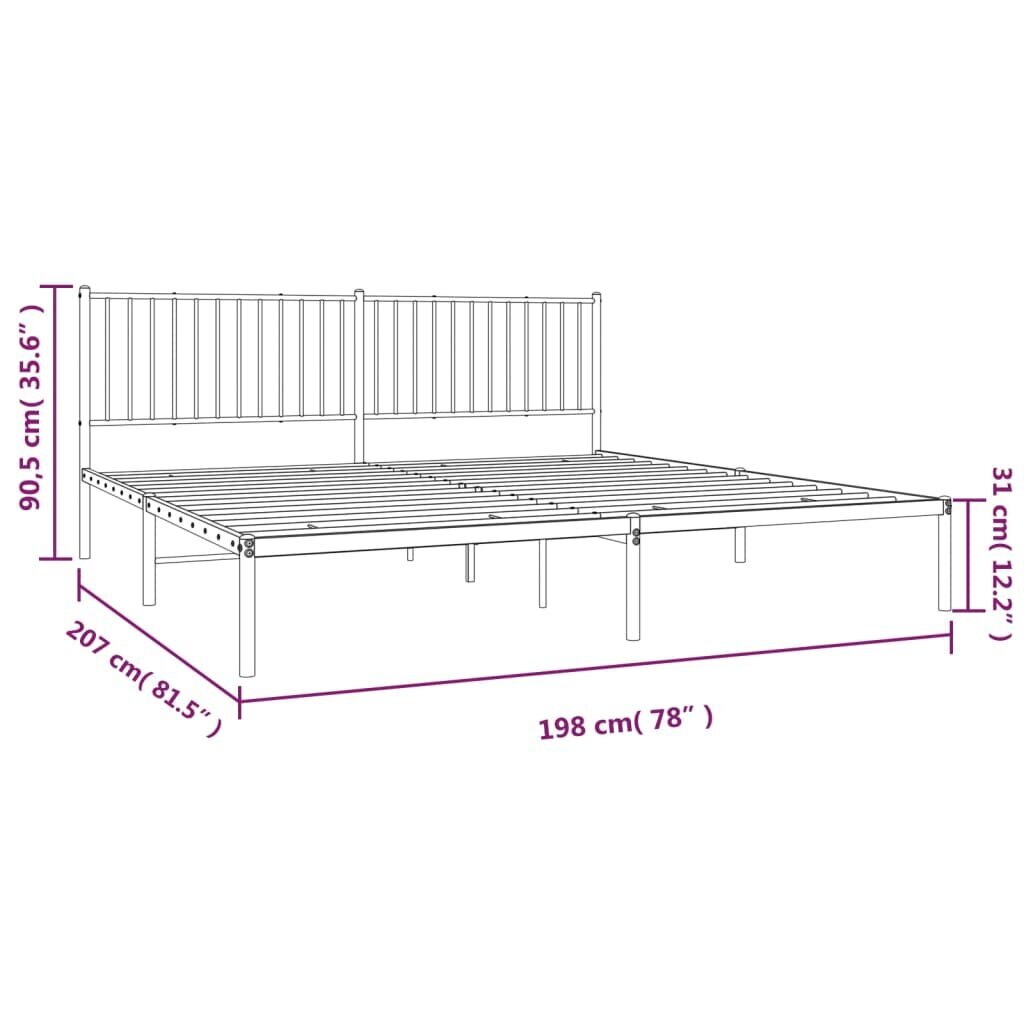 vidaXL metallist voodiraam peatsiga, must, 193x203 cm цена и информация | Voodid | kaup24.ee