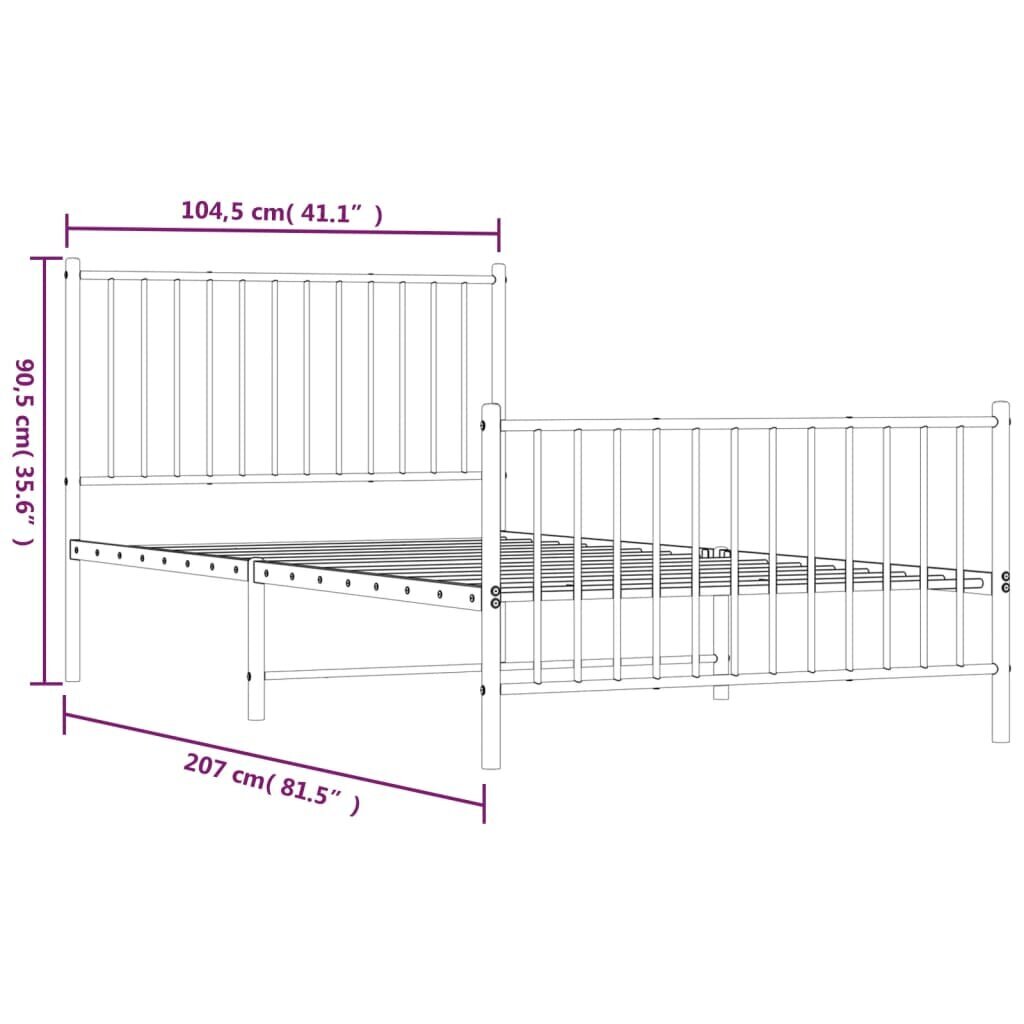 vidaXL metallist voodiraam peatsi ja jalutsiga, must, 100x200 cm hind ja info | Voodid | kaup24.ee