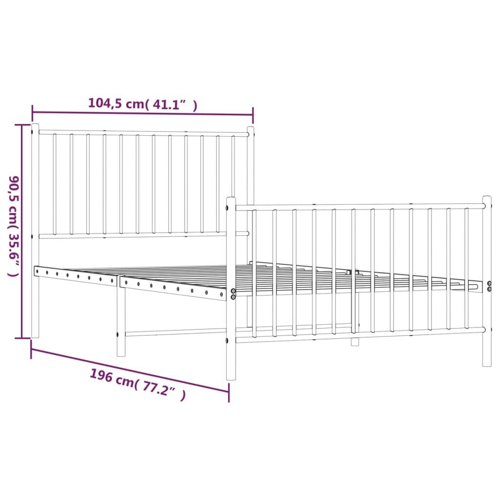 vidaXL metallist voodiraam peatsi ja jalutsiga, must, 100 x 190 cm hind ja info | Voodid | kaup24.ee