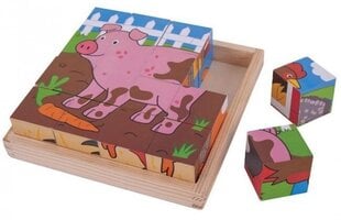 Puzzle - kuubikud 16 Puidust talu цена и информация | Развивающие игрушки и игры | kaup24.ee
