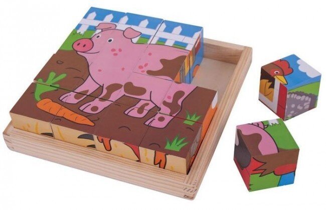 Puzzle - kuubikud 16 Puidust talu цена и информация | Arendavad mänguasjad | kaup24.ee