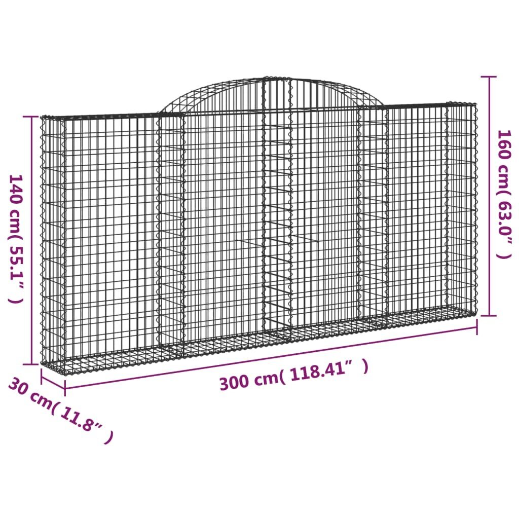 vidaXL kaarekujulised gabioonkorvid 9 tk, 300x30x140/160 cm, raud цена и информация | Aiad ja tarvikud | kaup24.ee