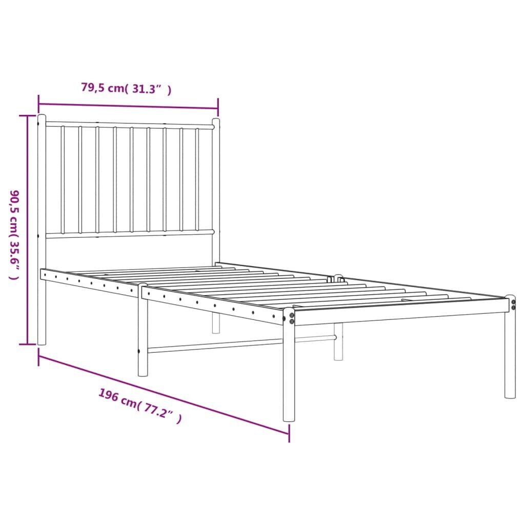 vidaXL metallist voodiraam peatsiga, must, 75x190 cm цена и информация | Voodid | kaup24.ee