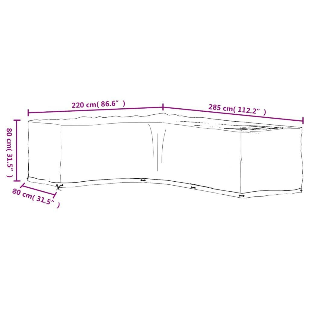 vidaXL L-kujulised aiamööblikatted 2 tk, 18 aasaga, 220x285x80 cm hind ja info | Toolipadjad ja -katted | kaup24.ee