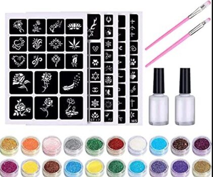 Набор для тату Glitter Tattoo Kit Fashion, 121 шт. цена и информация | Кисти для макияжа, спонжи | kaup24.ee